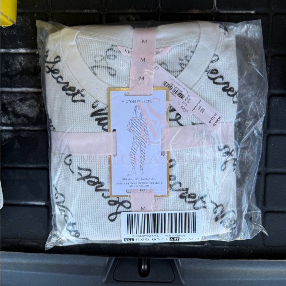 Victoria's Secret White Knit Top with Black Script